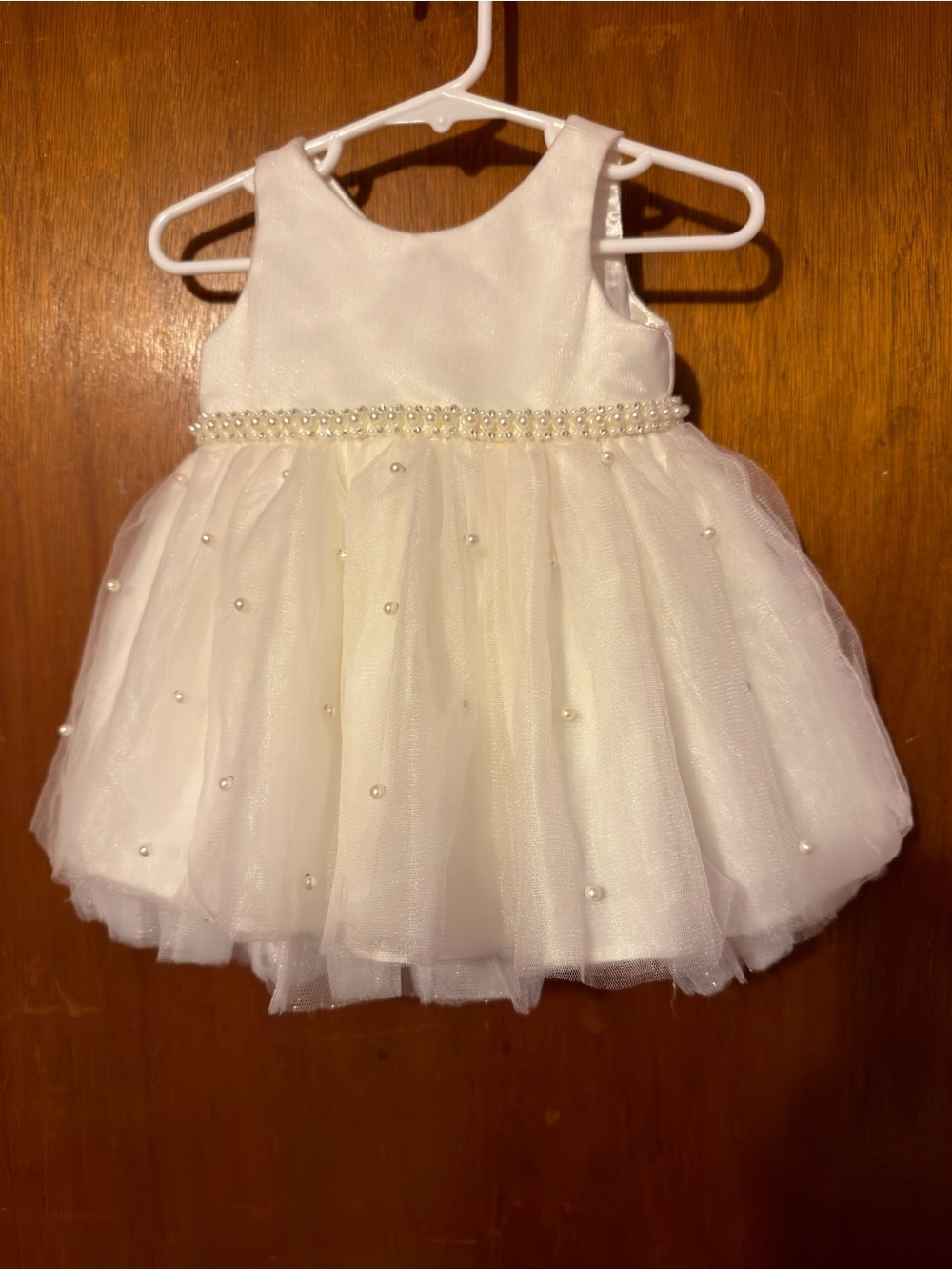Flower Girl Classic White Pearl-Trim Formal Baby Dress